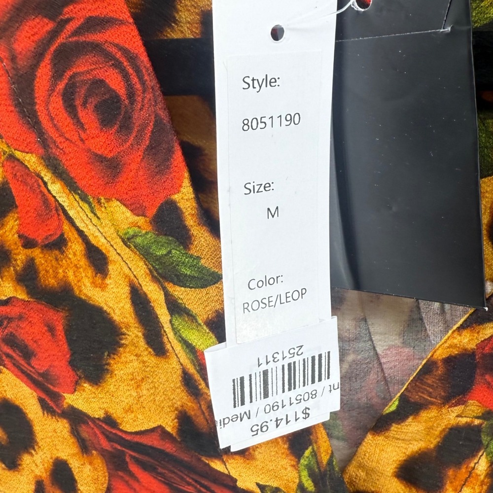 Boho Chic Leopard Rose Print Button Down Long Sle… - image 4